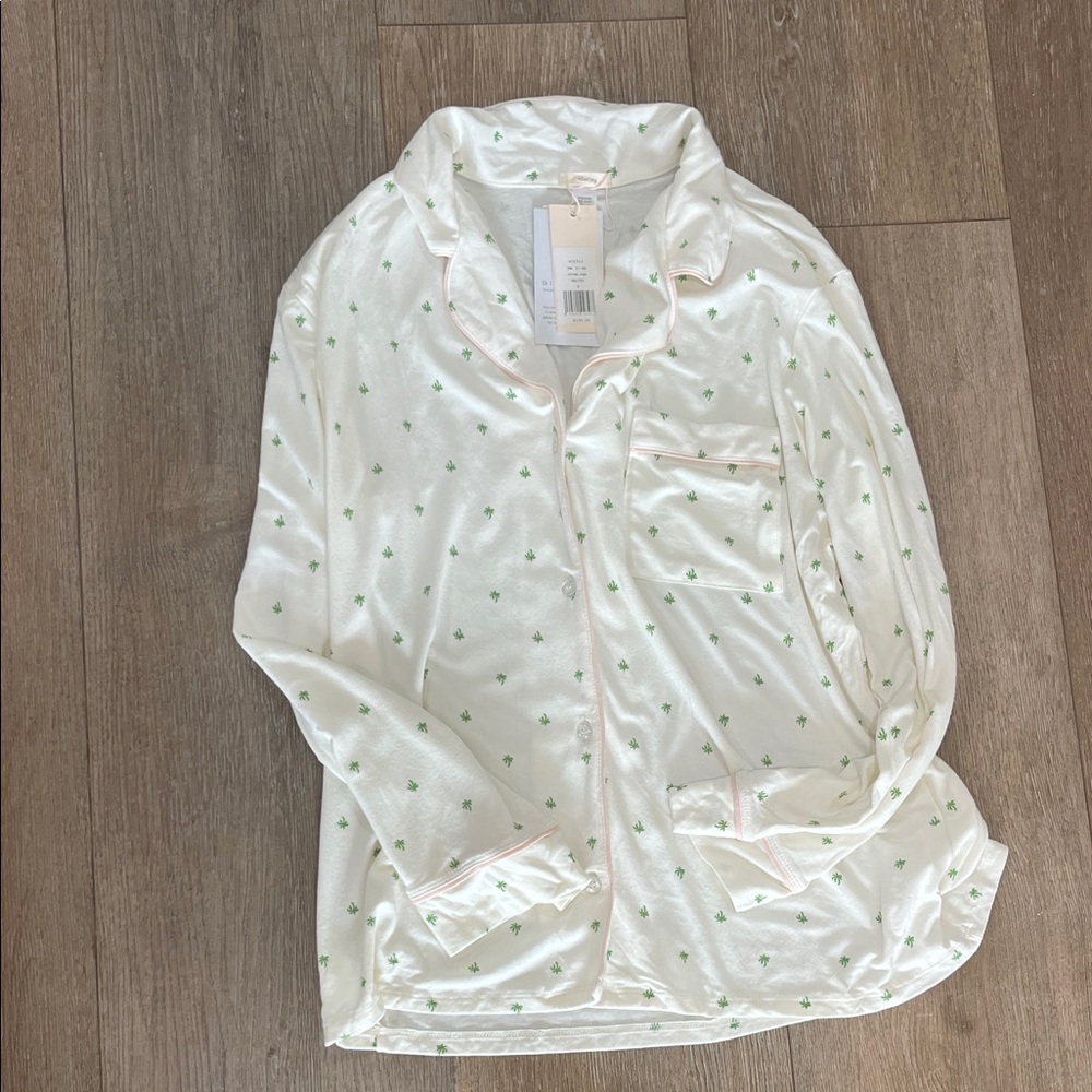 Eberjey Cream Pajama Top Palm trees nwt
